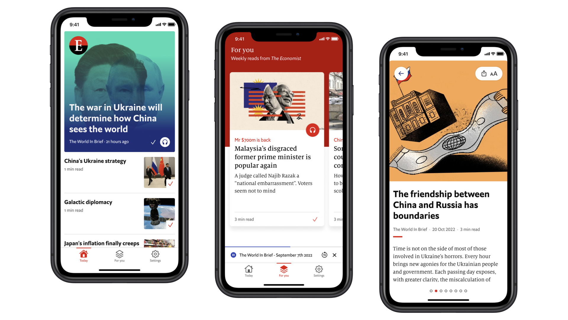 Screenshot of the redesigned Economist Espresso daily briefing app